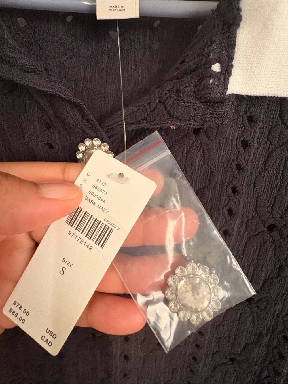 Anthropologie Navy Eyelet Polo Top with White & Green Trim